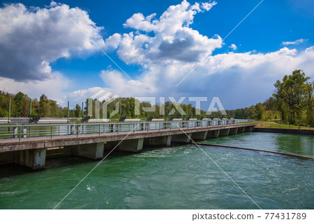 Hochablass Dam Lech Canal Augsburg Swabia Bavaria Germany 77431789