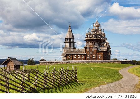 Kizhi Pogost historical wooden churches at Onega lake Karelia Russia Kizhi Pogost historical wooden churches at Onega lake Karelia Russia 77431826