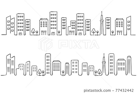 Handwritten urban cityscape building line art 77432442