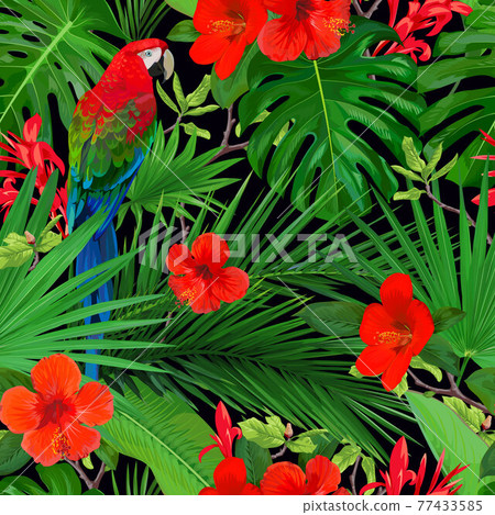 Tropical seamless pattern with red flowers Tropical seamless pattern with red flowers 77433585