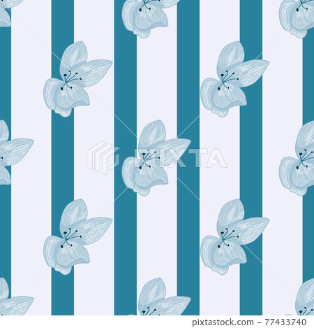 Creative botanic seamless pattern with blue orchid flower shapes. Striped background. 77433740