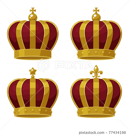 Cute crown illustration material set_red_gold_retro 77434198