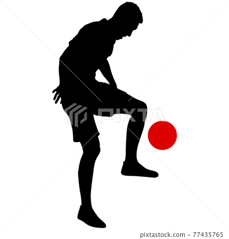 silhouettes of soccer players with the ball on white background 77435765