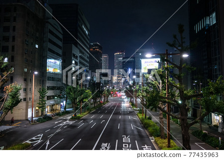 愛知縣名古屋市櫻花大道和名古屋市夜景的摩天大樓 愛知縣名古屋市櫻花大道和名古屋市夜景的摩天大樓 77435963