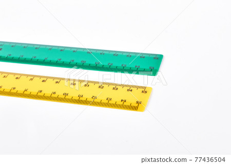 Two colorful rulers, white background. 77436504