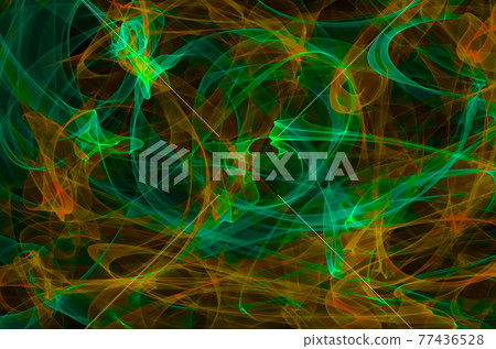 green and orange stripes, smoke on black background abstract design 77436528