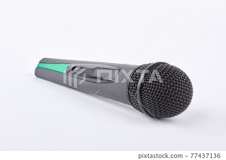 Wireless black microphone, white background. 77437136