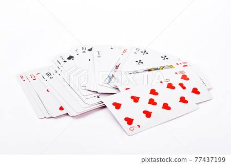 Playing cards on white background. 77437199
