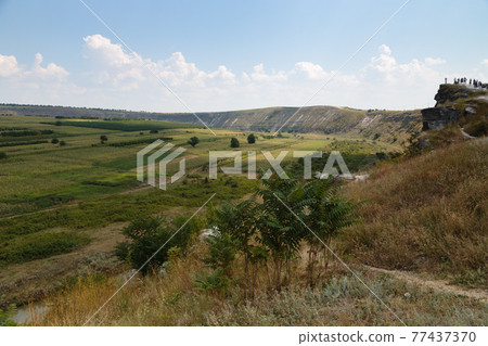 View from the top of a hill in Old Orhei, Moldova. 77437370