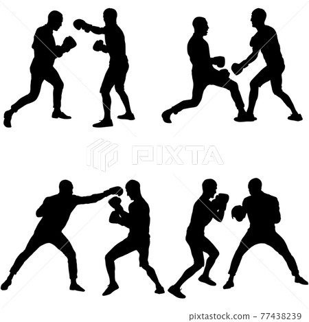 Black set silhouette of an athlete boxer on a white background 77438239