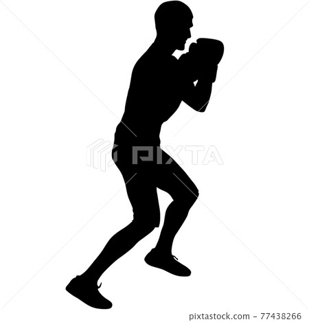 Black silhouette of an athlete boxer on a white background 77438266