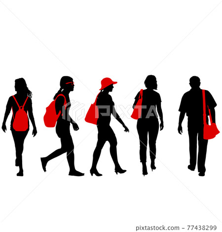Silhouette Group of People Standing on White Background 77438299
