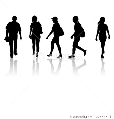 Silhouette Group of People Standing on White Background 77438301