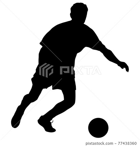 silhouettes of soccer players with the ball on white background silhouettes of soccer players with the ball on white background 77438360