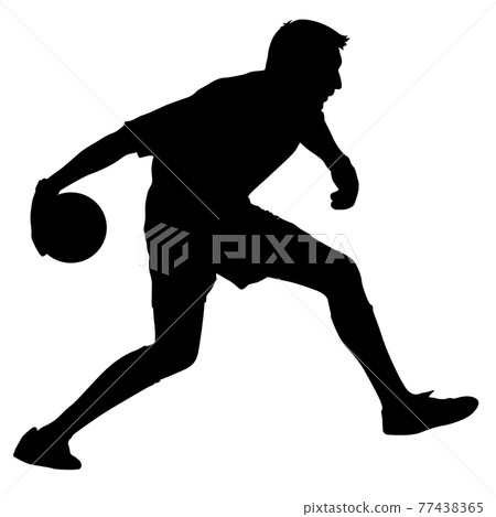 silhouettes of soccer players with the ball on white background 77438365