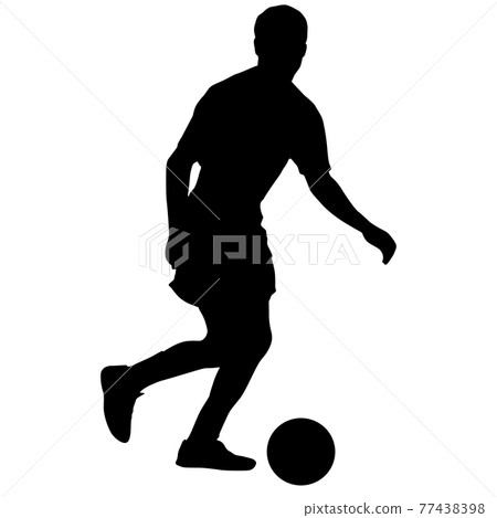 silhouettes of soccer players with the ball on white background 77438398