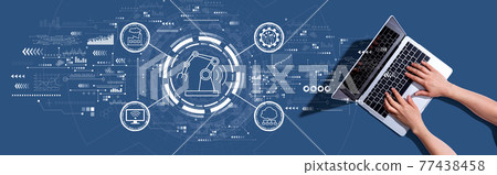 Smart industry concept with woman using a laptop 77438458