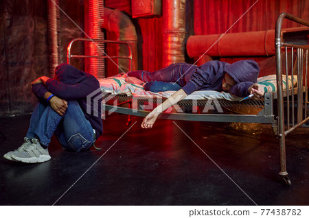 Drug addict man and woman sleeps in high 77438782
