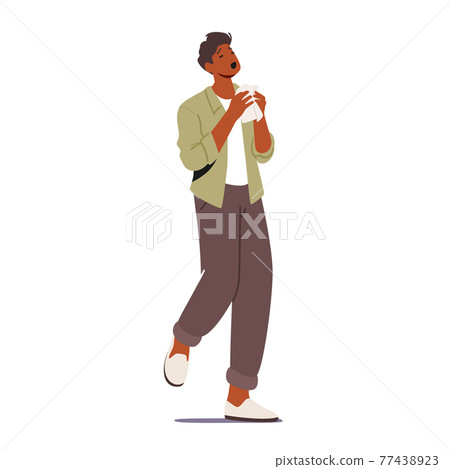 Flu and Influenza Disease Symptoms. Ill Man Sneezing, Diseased Male Character with Runny Nose Snot and Cough in Wipes Flu and Influenza Disease Symptoms. Ill Man Sneezing, Diseased Male Character with Runny Nose Snot and Cough in Wipes 77438923