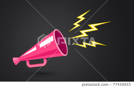 Vector vintage poster with retro pink megaphone on black background. 77438933