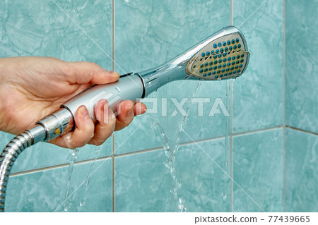 Cracked shower head is leaking and needs to be replaced. 77439665