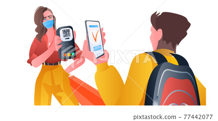 people using contactless NFC payment app on smartphone horizontal portrait 77442077