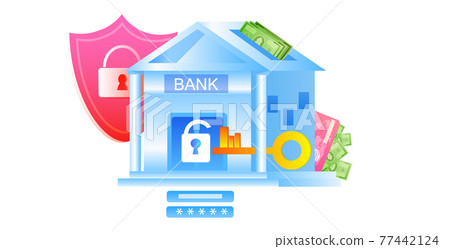 bank building under protection big security shield full coverage property insurance safe payment bank building under protection big security shield full coverage property insurance safe payment 77442124