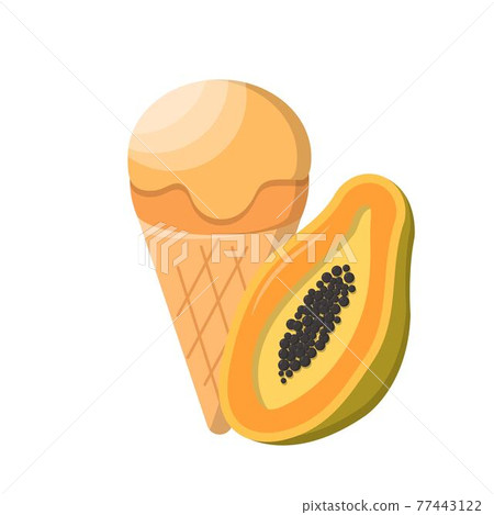 Cartoon vector of papaya ice cream and cone 77443122