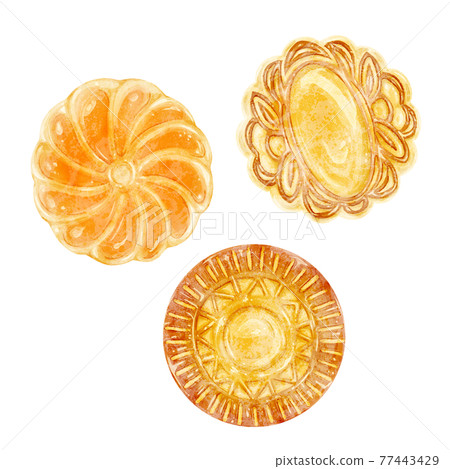 3種月餅手寫水彩風格插畫 77443429