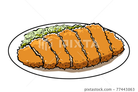 A plate of pork cutlet with cabbage 77443863