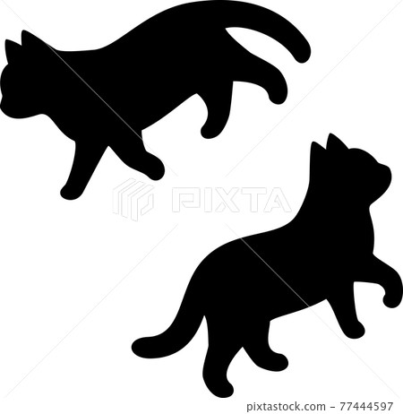 Silhouette of a rising cat and a descending cat 77444597