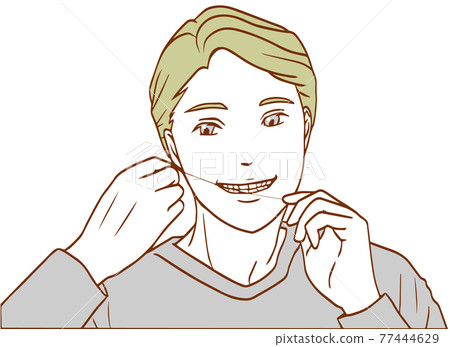 Men using pincushion type dental floss (simple color) Men using pincushion type dental floss (simple color) 77444629