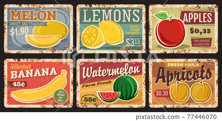 Fruits metal plates, food market price posters Fruits metal plates, food market price posters 77446070