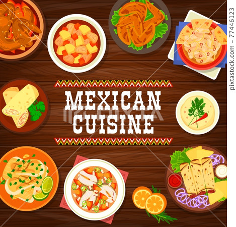 Mexican cuisine meals with seafood and meat banner 77446123