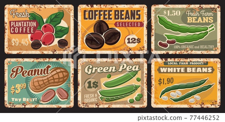 Bean, peanut, coffee and green pea tin signs 77446252
