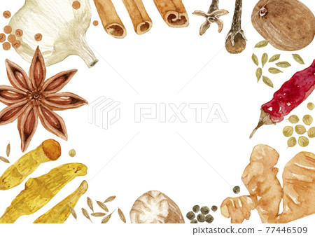 香料香料背景框架水彩插圖 77446509