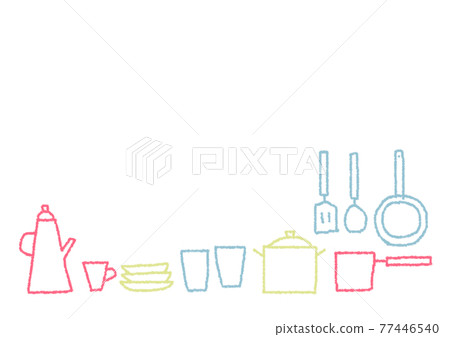 Hand drawn line drawing illustration of kitchen Hand drawn line drawing illustration of kitchen 77446540