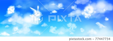 Cloud animals flying in blue sky, fluffy eddies 77447734