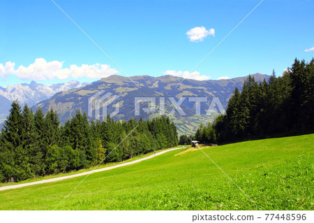 View of idyllic mountain scenery in the Alps, Austria View of idyllic mountain scenery in the Alps, Austria 77448596