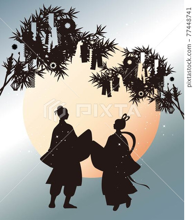 Illustration material of Tanabata image Orihime and Hikoboshi vector 77448741