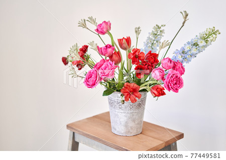 Bouquet 016. Finished flower arrangement in a vase for home. Flowers bunch, set for interior. Fresh cut flowers for decoration home. European floral shop. Delivery fresh cut flower. 77449581