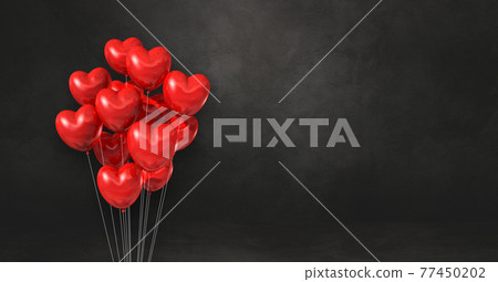 Red heart shape balloons bunch on a black wall... - Stock Illustration ...