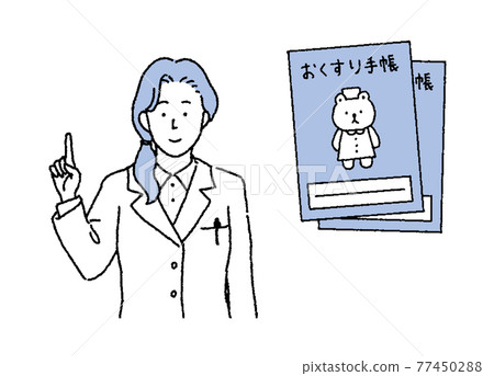 Simple touch illustration of the medicine notebook and the upper body of a female doctor 77450288