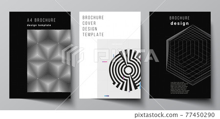 Vector layout of A4 cover design templates for brochure, flyer layout, booklet, cover design, book design. Black color technology background. Digital visualization of science, medicine, tech concept. 77450290