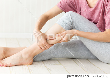 A woman massaging a calf. A woman massaging a calf. 77452092