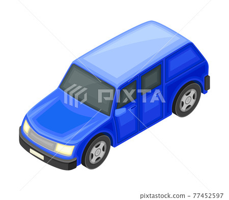 Blue Hatchback Car Body as Motor Vehicle and Urban Transport Isometric Vector Illustration 77452597