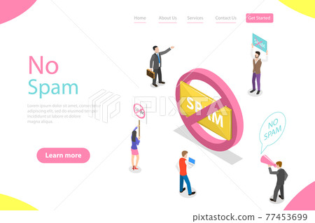 Isometric flat vector landing page template of no spam. Isometric flat vector landing page template of no spam. 77453699