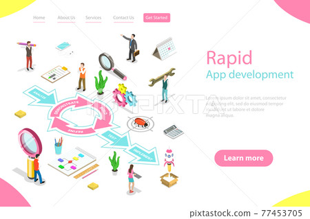 Isometric flat vector landing page tempate of rapid application develompment. 77453705