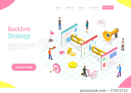 Isometric flat vector landing page template of backlink strategy, link building. Isometric flat vector landing page template of backlink strategy, link building. 77453722