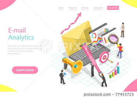 Isometric vector landing page template of email analytics, digital marketing. 77453723